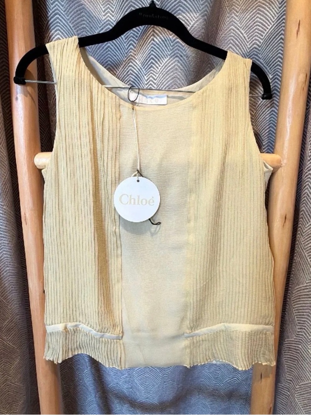 Chloé Pale Yellow Pleated Silk Sleeveless Top FR 36/US 4 NWT